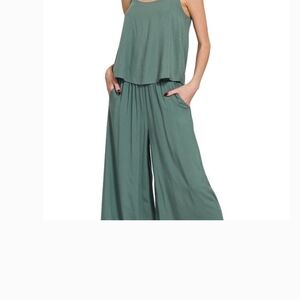 Zenana 2 Piece Ash Jade Wide Leg Set